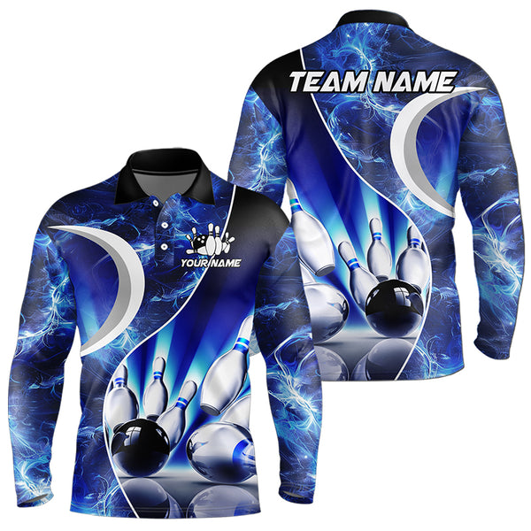 Blue Light pattern Bowling Polo, Quarter Zip shirts for men Custom Bowling Team League Jerseys NQS9340