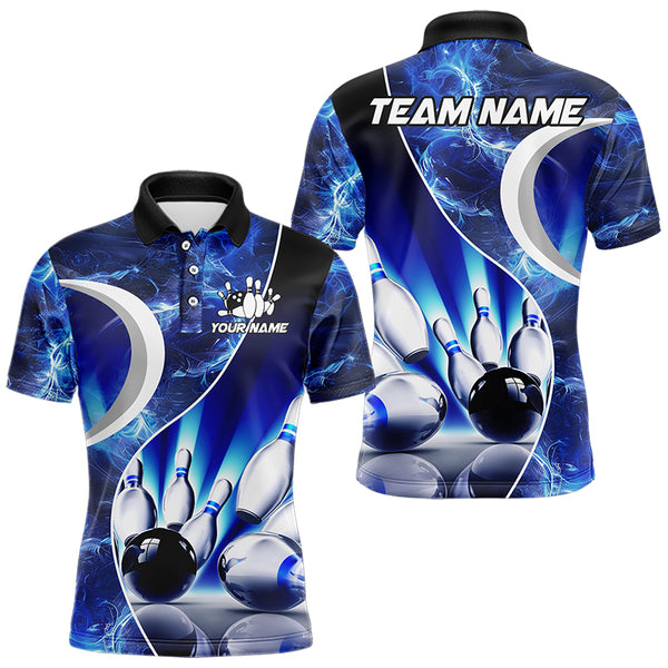 Blue Light pattern Bowling Polo, Quarter Zip shirts for men Custom Bowling Team League Jerseys NQS9340