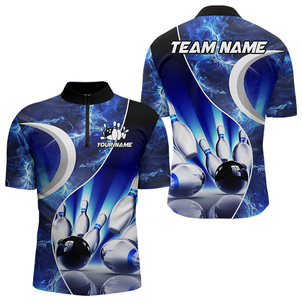 Blue Light pattern Bowling Polo, Quarter Zip shirts for men Custom Bowling Team League Jerseys NQS9340