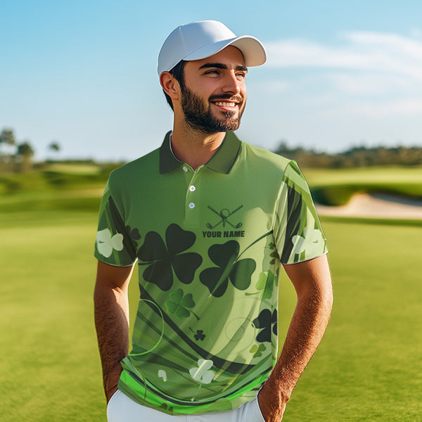 Green shamrock Lucky Golf Polo Shirts For Men Custom St Patrick Day Team Golf Shirts NQS9470