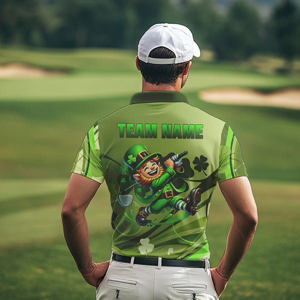 Green shamrock Lucky Golf Polo Shirts For Men Custom St Patrick Day Team Golf Shirts NQS9470