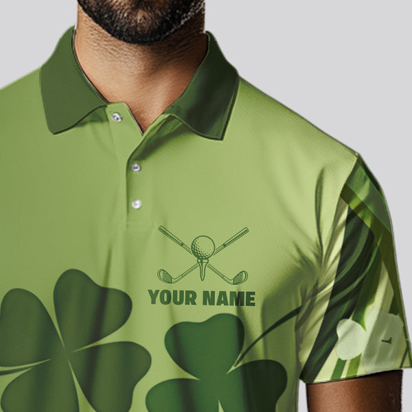 Green shamrock Lucky Golf Polo Shirts For Men Custom St Patrick Day Team Golf Shirts NQS9470