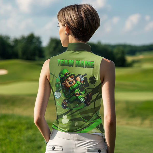 Green shamrock Lucky Golf Sleeveless Polo Shirts For Women Custom St Patrick Day Team Golf Shirts NQS9470