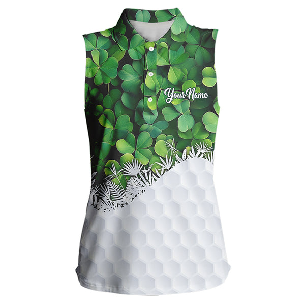 Women sleeveless polo shirt custom Green clover golf pattern St Patrick Day golf attire for ladies NQS9473