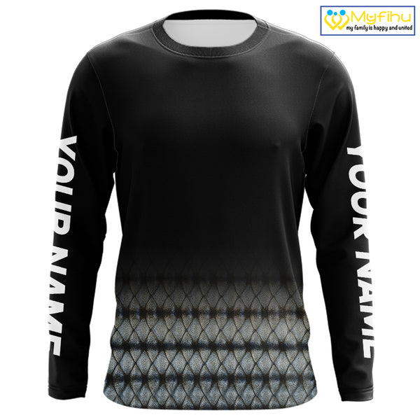 Striped Bass scales fishing Custom black long sleeve Fishing Shirt, Striper Fishing jerseys NQS10083