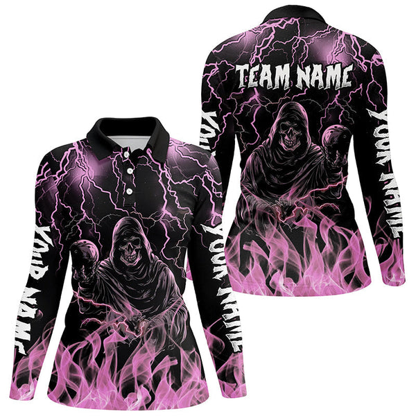 Pink lightning thunder Skull Flame Bowling Shirts For Women custom bowling team league jerseys NQS8008