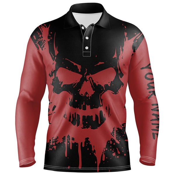Black and red skull golf shirts custom Mens golf polo shirt, gifts for golf lovers NQS6543
