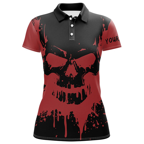 Black and red skull golf shirts custom Womens golf polo shirt, gifts for golf lovers NQS6543