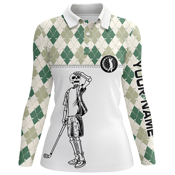 Green argyle pattern Womens golf polo shirt custom golf skull polos shirt for ladies, golfing gifts NQS6546