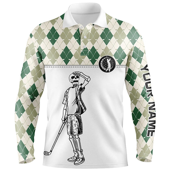 Green argyle pattern Mens golf polo shirt custom golf skull polos shirt for men, golfing gifts NQS6546