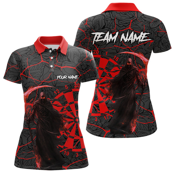 Women Darts Polo, Quarter Zip shirts Custom black and red reaper skull Darts Team Jerseys, Darts gifts NQS9481
