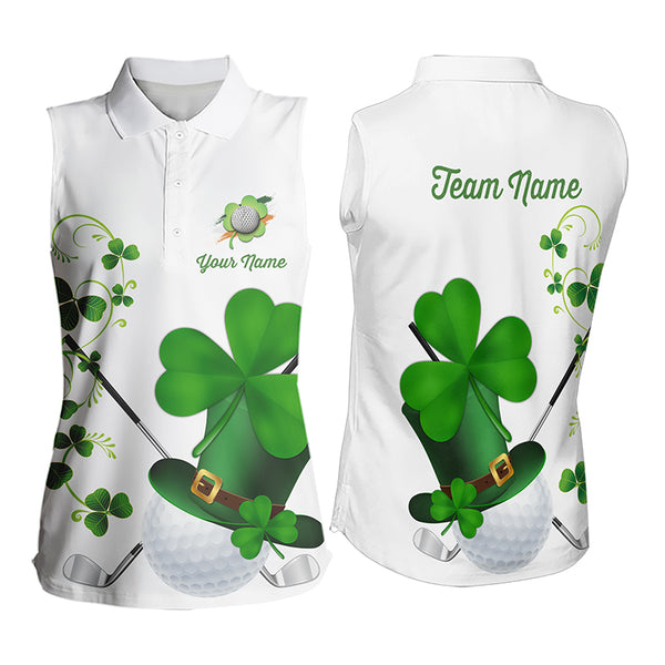 Green shamrock Lucky Women sleeveless polo golf shirts Custom St Patrick Day team golf jerseys NQS9482