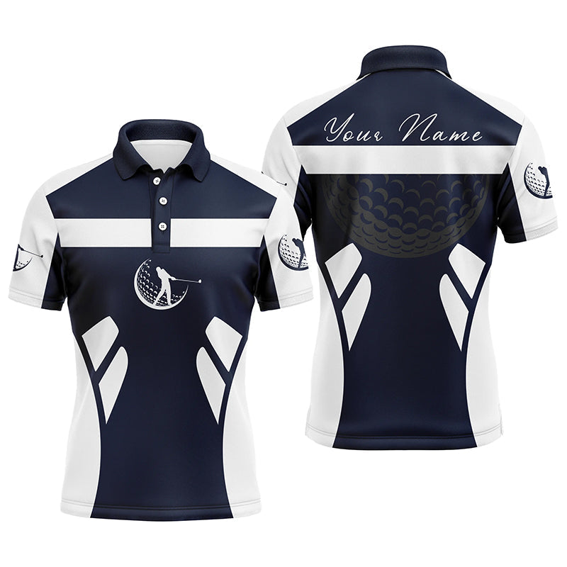 Blue navy and white Mens golf polo shirts custom name cool golf gifts for mens NQS7253