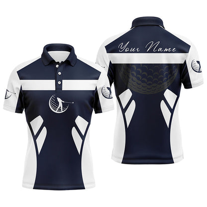 Blue navy and white Mens golf polo shirts custom name cool golf gifts for mens NQS7253