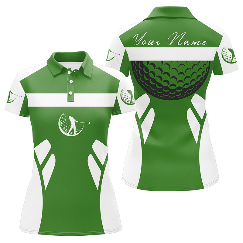Green and white Womens golf polo shirt custom name cool golf gifts for ladies NQS7254