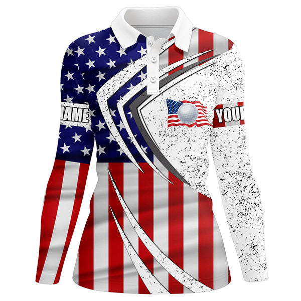 Women golf polo shirt American flag custom team golf shirts, patriot golf tops for women NQS7256