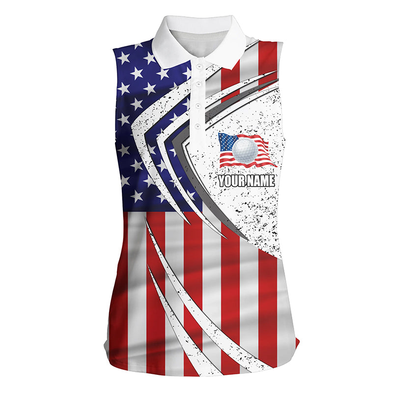 Women sleeveless golf polo shirt American flag custom team golf shirts, patriot golf tops for women NQS7256