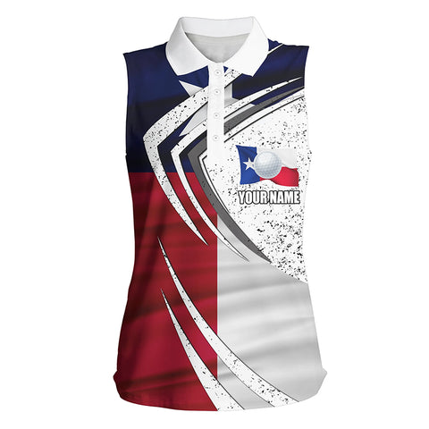 Women sleeveless golf polo shirt Texas flag custom team golf shirts, patriot golf tops for women NQS7257