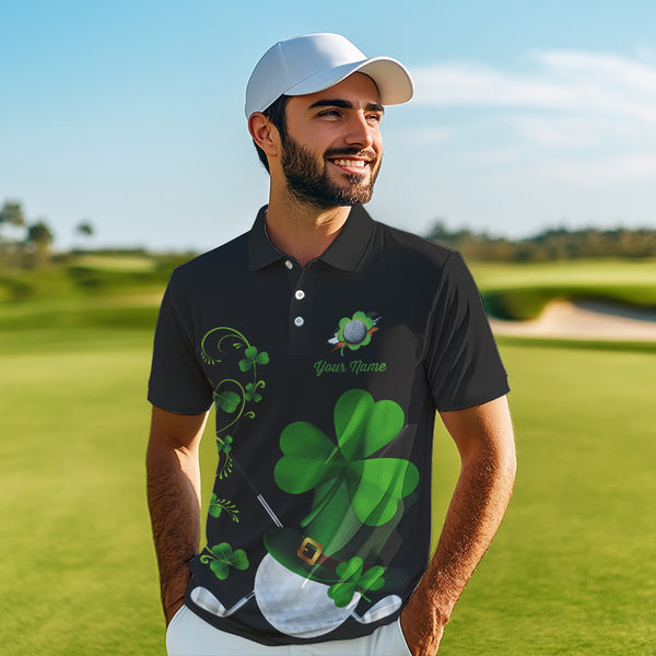 Green shamrock golf ball clubs Lucky Men polo golf shirts Custom St Patrick Day black team golf jersey NQS9644