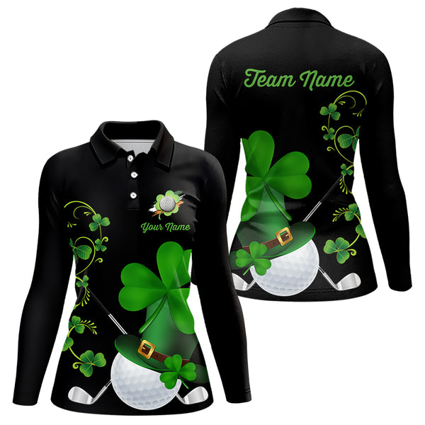 Green shamrock golf ball club Lucky Women polo golf shirt Custom St Patrick Day black team golf jersey NQS9644