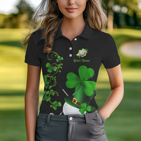 Green shamrock golf ball club Lucky Women polo golf shirt Custom St Patrick Day black team golf jersey NQS9644