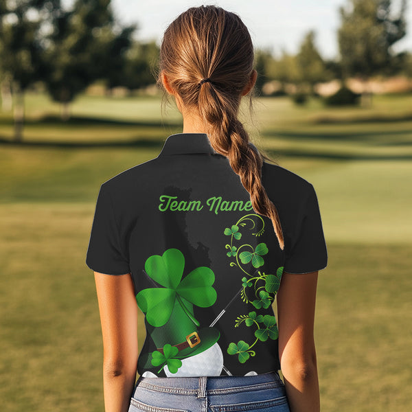 Green shamrock golf ball club Lucky Women polo golf shirt Custom St Patrick Day black team golf jersey NQS9644