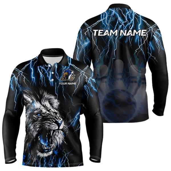 Black and Blue Lightning Thunder Lion Bowling Shirt For Men Custom Lion Bowling Team Jerseys NQS9645