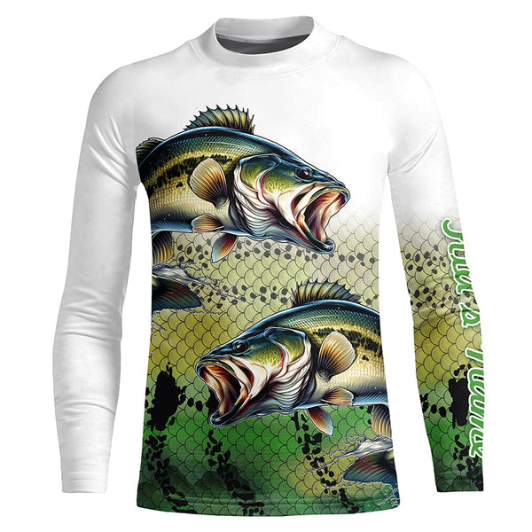 Largemouth Bass Fishing Customize Green scales UV Protection Long sleeve Fishing Shirts, bass jerseys NQS266