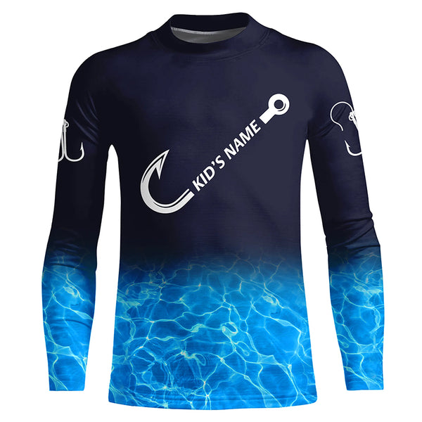 Personalized blue water camo fish hook Long Sleeve Fishing Shirts, Tournament Fishing Jerseys NQS7439