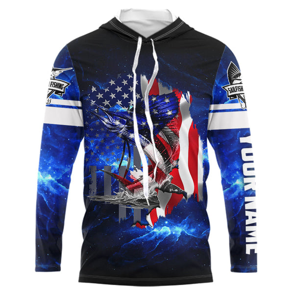 Sailfish Fishing American Flag Patriot blue galaxy Custom Sailfish fishing shirts personalized gift NQS431