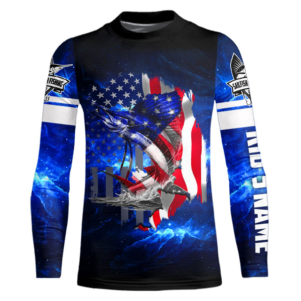 Sailfish Fishing American Flag Patriot blue galaxy Custom Sailfish fishing shirts personalized gift NQS431