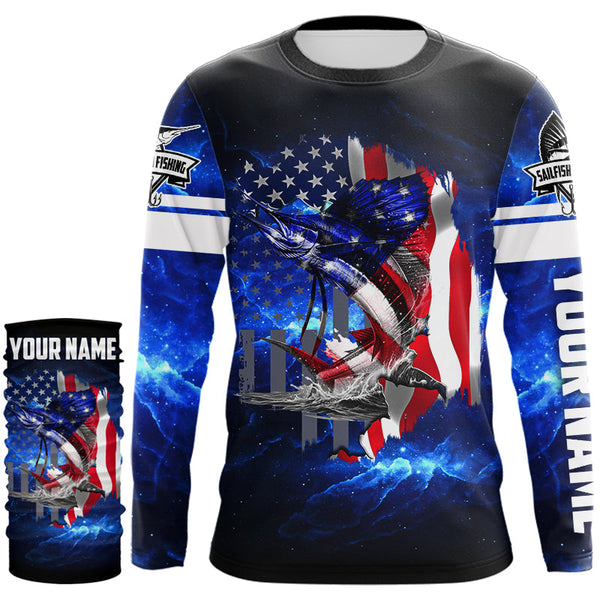 Sailfish Fishing American Flag Patriot blue galaxy Custom Sailfish fishing shirts personalized gift NQS431
