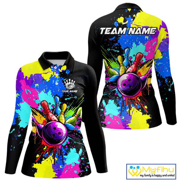 Colorful bowling jerseys Bowling Polo, 1/4 Zip Shirt for Women Custom Bowling Team shirt for bowlers NQS10240