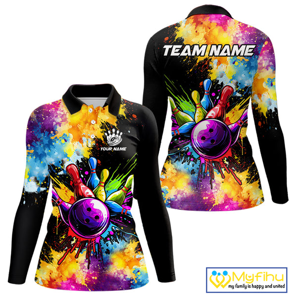 Colorful bowling jerseys Women Bowling Polo, 1/4 Zip Shirt Custom Bowling Team shirts for bowlers NQS10241