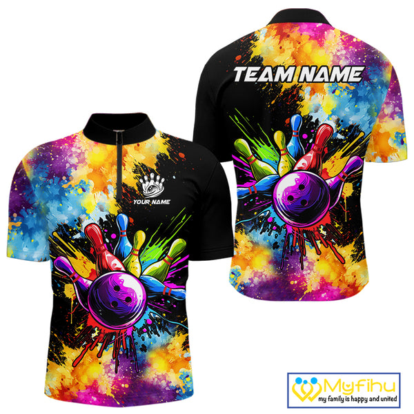 Colorful bowling jerseys Mens Bowling Polo, 1/4 Zip Shirt Custom Bowling Team shirts for bowlers NQS10241