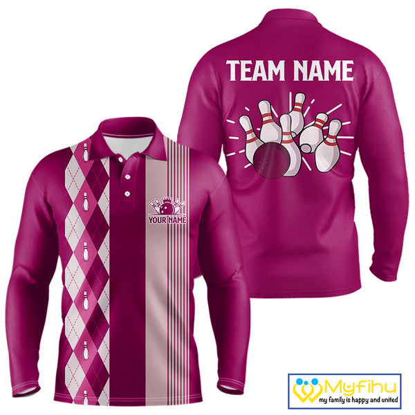 Retro Pink argyle pattern Bowling shirts For Men custom bowling team jerseys Bowler Outfits NQS10403