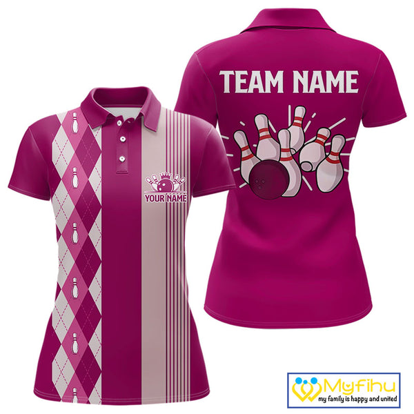 Retro Pink argyle pattern Bowling shirts For Women custom bowling team jerseys Bowler Outfits NQS10403
