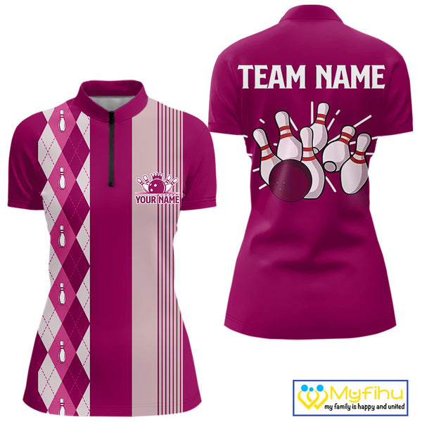 Retro Pink argyle pattern Bowling shirts For Women custom bowling team jerseys Bowler Outfits NQS10403