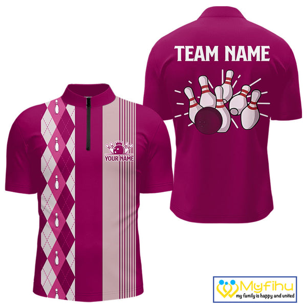 Retro Pink argyle pattern Bowling shirts For Men custom bowling team jerseys Bowler Outfits NQS10403