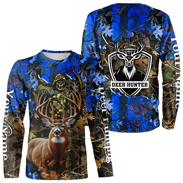 Deer Hunting big game blue camo Grim Reaper Custom Name 3D All over print shirts gifts for Hunters NQS4291