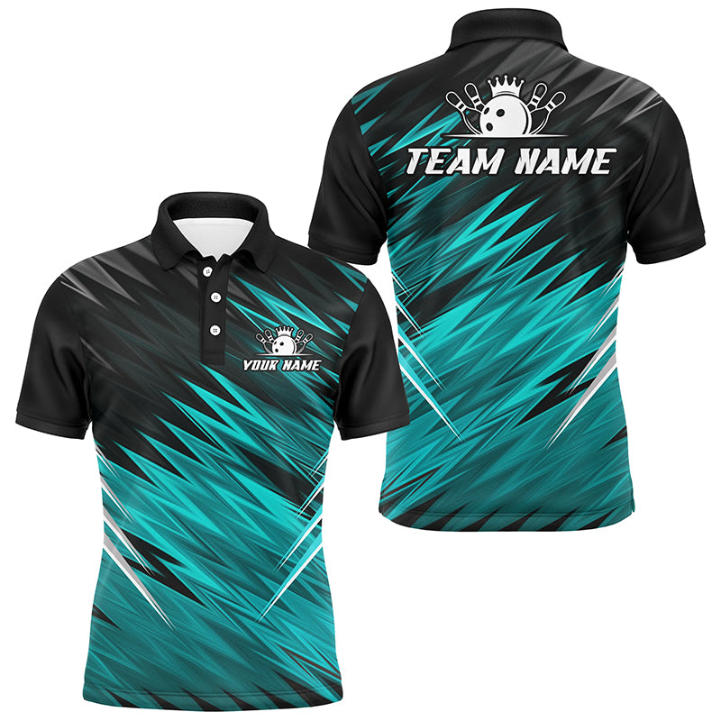 Cyan Blue and Black Bowling Shirts For Men Custom Name and Team name  Bowling Jerseys Bowlers Outfit NQS8889