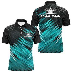 Cyan Blue and Black Bowling Shirts For Men Custom Name and Team name  Bowling Jerseys Bowlers Outfit NQS8889