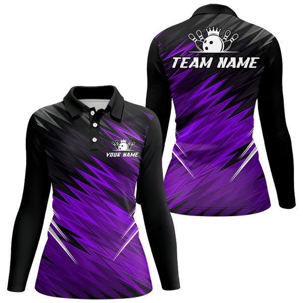 Purple and Black Bowling Shirts For Women Custom Name and Team name Bowling Jerseys Bowlers Outfit NQS8890