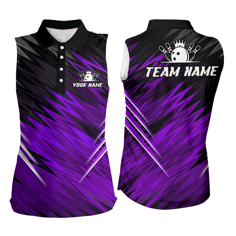 Purple and Black Bowling Sleeveless Polo Custom Name and Team name Bowling Jerseys Bowlers Outfit NQS8890