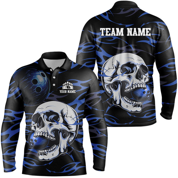 Black and Blue Skull Bowling Shirts For Men Custom Name and Team Name Bowling Jerseys Bowlers Outfit NQS8891