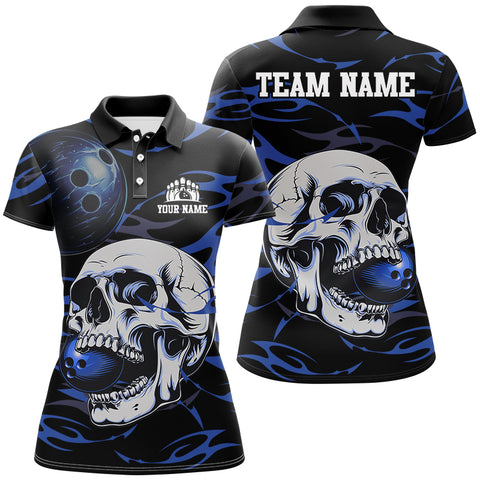 Black and Blue Skull Bowling Shirts For Women Custom Name and Team Name Bowling Jerseys Bowlers Outfit NQS8891