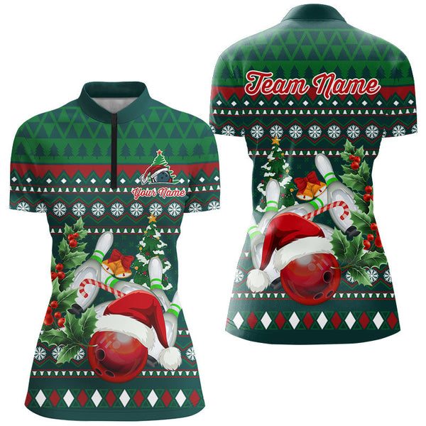 Funny ugly Christmas Green Women's Bowling Shirts Custom Team Bowling Jerseys Xmas Gift for bowlers NQS8894
