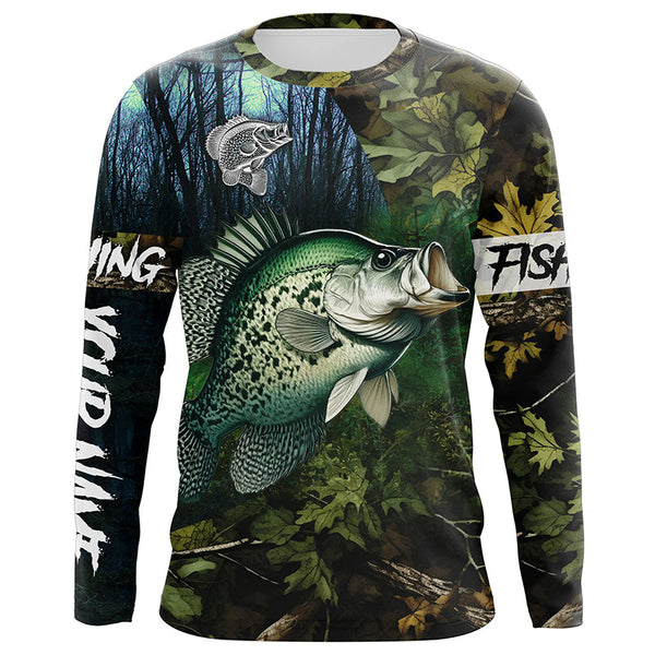 Crappie Fishing green camo Custom name Performance Long Sleeve UV protection fishing shirts for men NQSD92