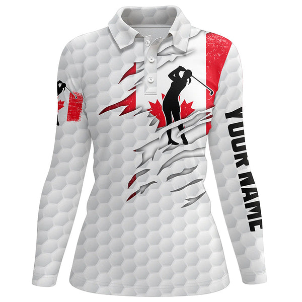 Womens golf polo shirts Canadian flag patriot custom name white golf balls shirts NQS7034