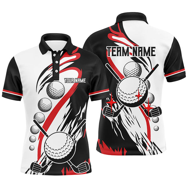 Black and white retro Mens golf polo shirt custom cool golf shirts, golfing gifts | Red NQS7156